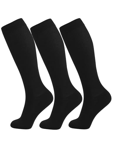 +MD 3 Pairs Compression Socks for Women & Men 8-15mmHg Cushion Moisture Wicking Support Stockings for Airplane Flights, Travel, Nurses, Edema 9-11 Black