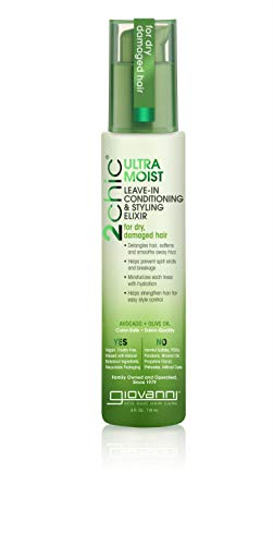GIOVANNI 2chic Ultra-Moist Leave-In Conditioning Styling Elixir - Smoothes Frizz Prevents Breakage, For Dry & Damaged Hair, Avocado & Olive Oil, Enriched with Aloe Vera, Shea Butter - 4 fl oz