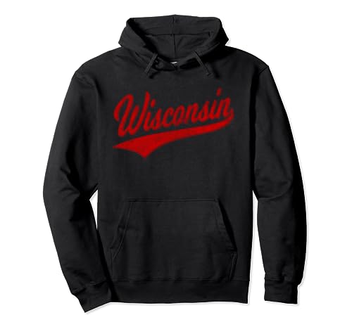 WISCONSIN VARSITY SCRIPT CLASSIC SPORTS JERSEY STATE FLAG Pullover Hoodie