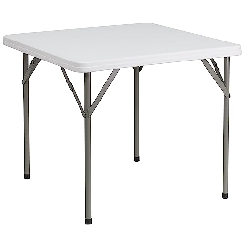 Flash Furniture Elon 2.85-Foot Square Granite White Plastic Folding Table | Waterproof | Impact and Stain Resistant