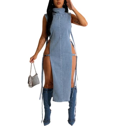 Novaorily Women Distressed Boyfriend Denim Dress Casual Sleeveless Jean Dress Cute Cowgirl Summer Outfits