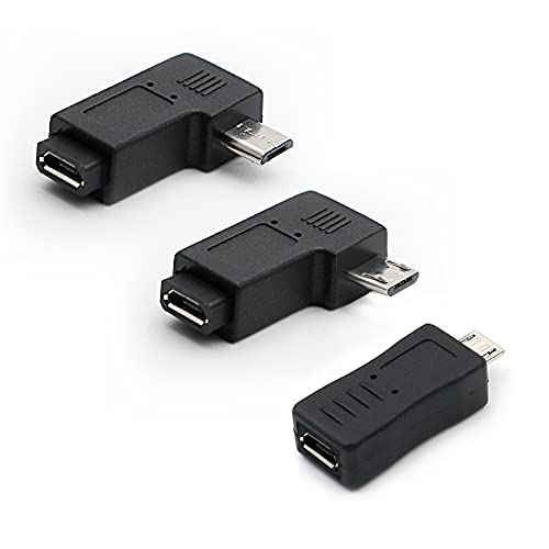 rgzhihuifz Micro USB to Micro USB Adapter,90 Degree Left & Right Angled Android Connector (3-Pack) Micro USB Female to Micro USB Male Adapter,