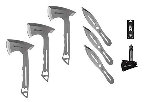 Smith & Wesson 8in Throwing Knives and 10in Axes Combo with Full Tang Stainless Steel Design, Bottle Opener and Nylon Sheaths for Recreation and Competition,Silver