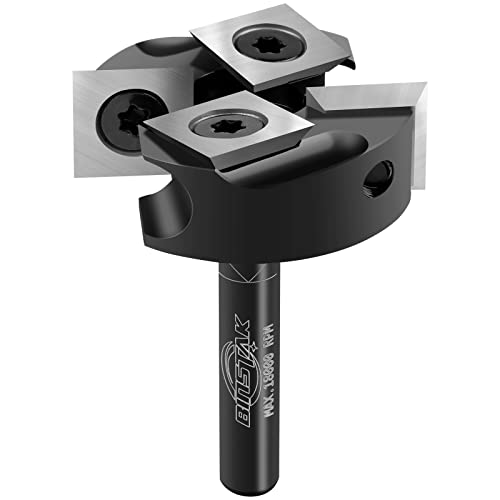 BINSTAK CNC Spoilboard Surfacing Router Bit 1/4' Shank, Slab Flattening Router Bit with 1-3/8' Cutting Diameter, 2+2 Flutes Insert Carbide Wood Planer Router Bits, Planing Bit for Woodworking