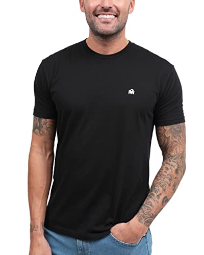 INTO THE AM Premium Men's Fitted Crew Neck Basic Tees - Modern Fit Fresh Classic Short Sleeve Logo T-Shirts for Men (Black, Medium)