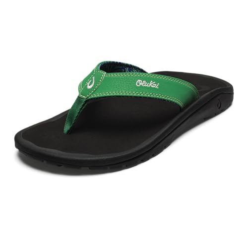 OLUKAI Ohana Men's Beach Sandals, Quick-Dry Flip-Flop Slides, Water Resistant & Lightweight, Compression Molded Footbed & Ultra-Soft Comfort Fit, Bamboo/Black, 10