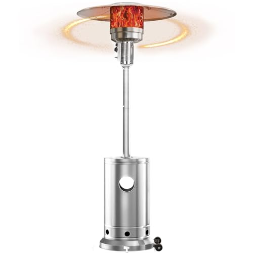 Patio Heater 48000-Btu for Outdoor: Adjustable Stainless Steel Propane Burner with Wheels for Home, Commercial And Outside Space with Safety Protection System