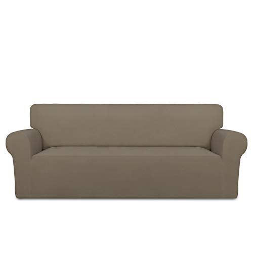 PureFit Super Stretch Sofa Slipcover – Spandex Non Slip Soft Couch Sofa Cover, Washable Furniture Protector with Non Skid Foam and Elastic Bottom for Kids, Pets （Sofa, Natural）