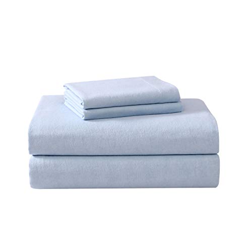 Laura Ashley Home - Queen Sheets, Cotton Flannel Bedding Set, Brushed for Extra Softness & Comfort (Blue, Queen)