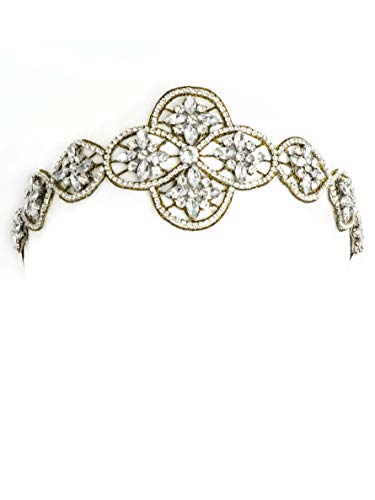 Bohomonde, Indira Headband Gold & Crystal beaded headband, Boho Headpiece with crystal rhinestones (Crystal/Gold)