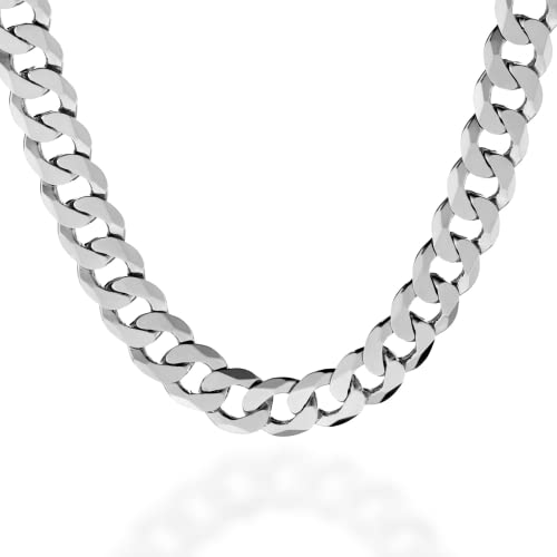 QUADRI - Extra Shiny Silver Chain Necklace Men - Cuban Link Chain in 925 Sterling Silver Wide 10mm or 12mm Diamond Cut - 18 to 30 Inch - Premium Quality Jewelry Made in Italy - Gift Box Included (18' - Wide 12mm)