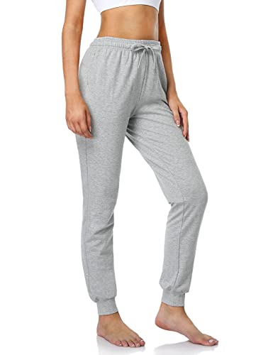 Safort 34' Inseam Regular Tall 100% Cotton Casual Workout Sweatpants with 3 Pockets, Yoga Joggers Pants, Tapered Lounge Cuff Cropped Pants, Light Grey L