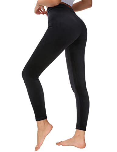 Dolcevida Women Velvet Leggings High Waist Buttery Soft Warm Velvet Stretch Seamless Yoga Pant（Black,L
