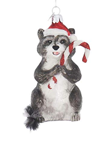 Noble Gems Raccoon with Candy Cane Glass Christmas Ornament NB1569