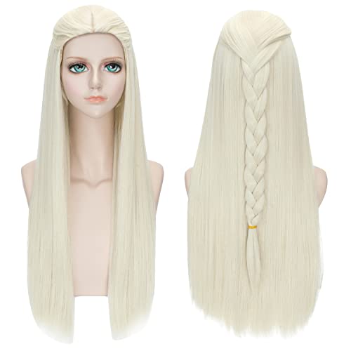 Probeauty Blonde Braid Wig Long Platinum Blonde Straight Wig for Halloween Costume (Light Blonde)