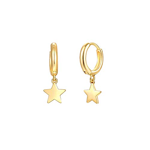 MYEARS Women Star Earrings Gold Huggie Hoop Dangle Drop 14K Gold Filled Small Boho Beach Simple Delicate Handmade Hypoallergenic Jewelry Gift
