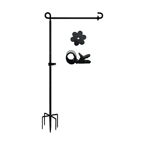 LCCBRO Garden Flag Stand Holder Heavy Duty with 5 Prong Base for Outside Double Flag, More Stable Yard Flag Stand Weather Proof, for Flags up to 13' Wide (Flag Stand Only)