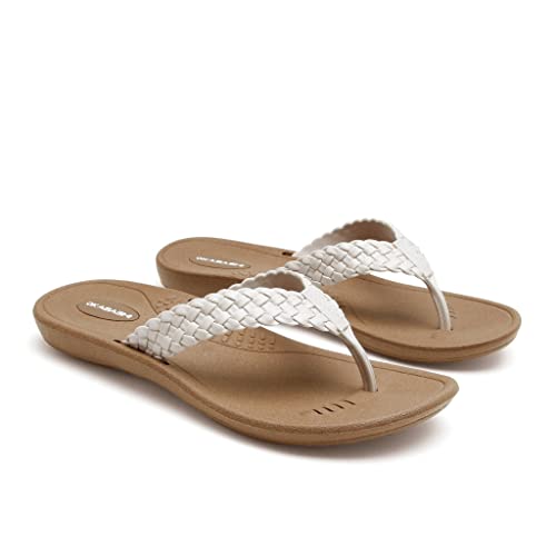 OKABASHI Women's Baha Flip Flop (Toffee/Vanilla, M) | Contoured Footbed w/Arch Support for All-Day Comfort | Slip-Resistant & Waterproof | Sustainably Made in The USA