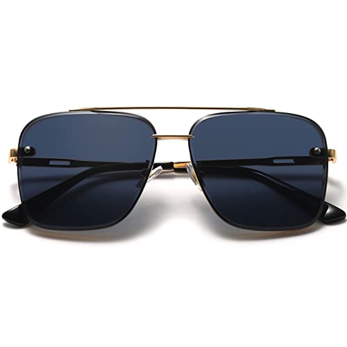 AIEYEZO Modern Mirrored Square Sunglasses Men Women Fashion Vintage Oversized Square Aviator Gradient Shades (Gold/Grey)