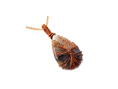 Montana Agate Gemstone Necklace, Tree of Life Pendant Jewelry, Copper Wire Wrapped Jewelry DR-985