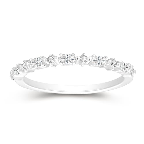 Frayerr 0.24 Carat Moissanite Rings - Wedding Band For Women - Half Eternity Platinum Plated 925 Silver Ring - Promise Rings For Her - Minimalist Gifts For Mom (6)