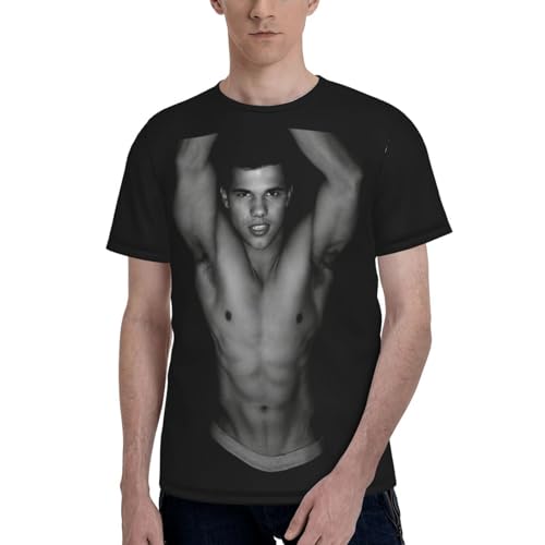 WINDSORCHEF Taylor Lautner T Shirt Mens Summer Loose Tee Casual Round Neckline Short Sleeve Clothes Black Xx-Large