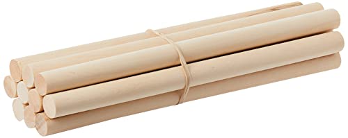 Unfinished Birch Dowel Rods for Crafts – 10-Pack, 3/4 x 12 in. Kiln-Dried Wooden Dowel Rod Craft Sticks in Bulk – Durable Wood Sticks That Resist Warping for Home, School, DIY, & More by Hygloss