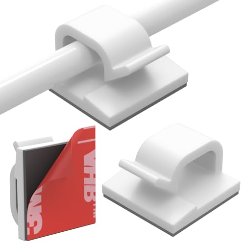 Yocice Cable Clips 40pcs with Strong Adhesive Tapes,Wire Holder Organizer Cord Management for Car, Office and Home (White- CC04(40PCS)-Upgraded)