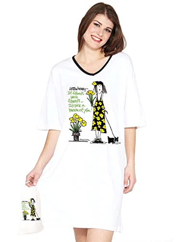Emerson Street Clothing | If Friends were Flowers | Whimsical Printed Women's Nightshirt USA Made in 100% Cotton White