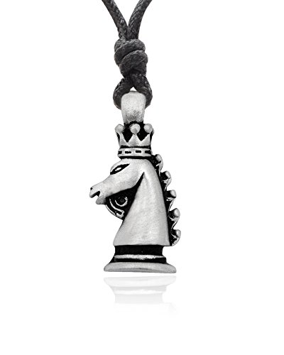 Horse Knight Chess Piece Silver Pewter Charm Necklace Pendant Jewelry