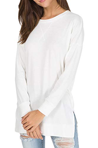 levaca Womens Fall Long Sleeve Sweatshirt Side Split Loose Casual Tunic Tops White M
