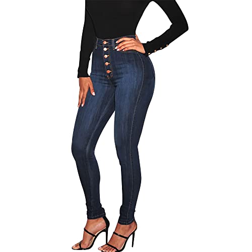 KUNMI Womens Curvy High Waist Stretch Butt Lifting Skinny Colombian Jeans Blue Black