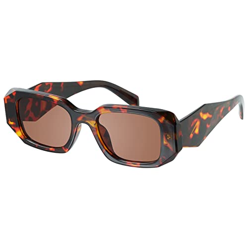 mosanana Trendy Rectangle Sunglasses for Women Men Tortoise Shell Cheetah Leopard Print Vintage Retro Fashion Cool 90s Cute Funky Small Face Skinny Stylish Chunky Baddie 2023 Unique Shade Goulding