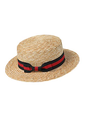 BABEYOND Men's 1920s Brim Boater Hat Gatsby Straw Hat 20s Costume Accessories (Red and Black, Large/X-Large)