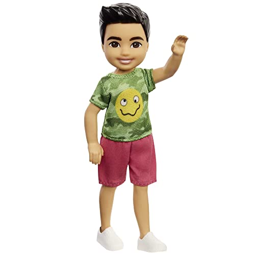 Barbie Chelsea Boy Doll (6-inch Brunette) Wearing Camo T-Shirt, Shorts and Sneakers, For 3 to 7 Year Olds