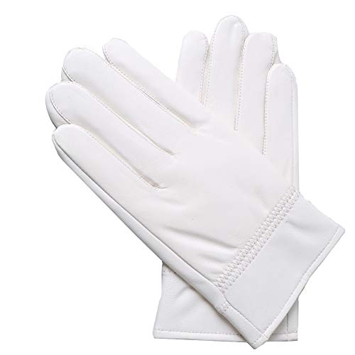 Yosang Men's Soft Genuine Lambskin Leather Winter Warm Policeman Hunting White Gloves (XL (9.2-9.8 in), White)