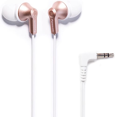 Panasonic ErgoFit Wired Earbuds, In-Ear Headphones with Dynamic Crystal-Clear Sound and Ergonomic Custom-Fit Earpieces (S/M/L), 3.5mm Jack for Phones and Laptops, No Mic - RP-HJE120-N (Rose Gold)