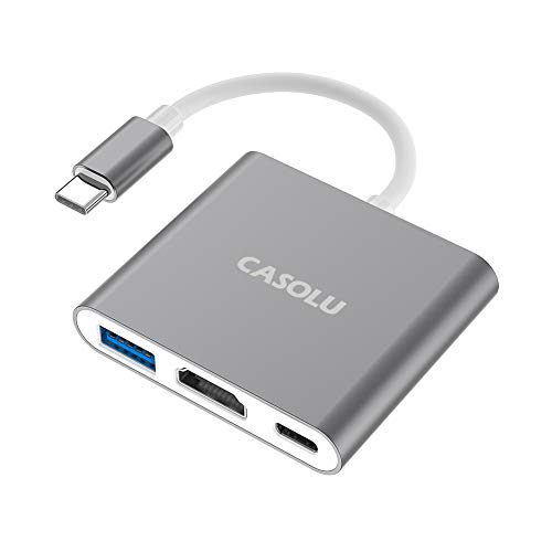 CASOLU USB C/Type C to HDMI Adapter, Thumderbolt 3 to HDMI 4K Adapter, USB-C Digital AV Multiport Adapter for Mac/MacBook/iPad Pro/iPhone 15/Projector with USB 3.0 Port and PD Quick Charging Port