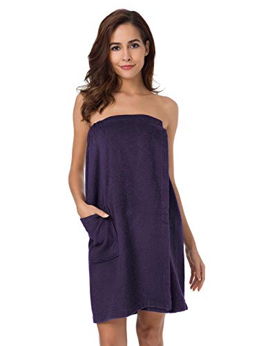 SIORO Plus Size Towel Wrap for Women, Spa Bath Towel Bathrobe Bamboo Cotton Towel Dress with Adjustable Closure, Gym and Shower Robes,Purple X-Large