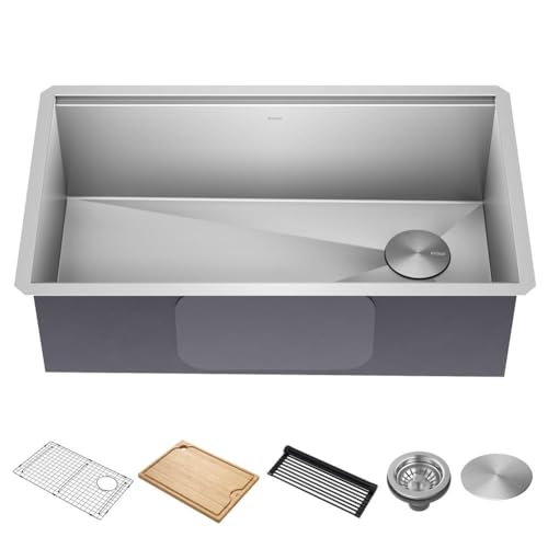 Kraus KWU110-32 Kore inch Undermount 16 Gauge Single Bowl Stainless Steel Kitchen Integrated Ledge and Accessories (Pack of 5), 32 Inch, 32'-Workstation Sink