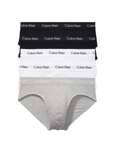 Calvin Klein Men's Cotton Stretch 5-Pack Brief, 2 Black, 2 Grey Heather, 1 White, Medium