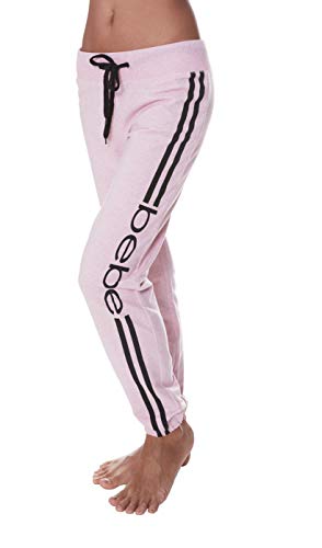 bebe Womens Sweatpants, French Terry Lounge Pants with Gathered Cuffs, Pink Joggers Sweat Pants (Light Pink Heather, Large)