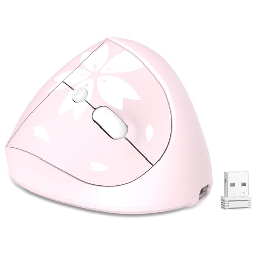 Mytrix Sakura Cherry Pink Wireless Ergonomic Vertical Mouse, 2.4GHz Optical Ergo Mouse with 800/1200/1600 DPI - Right Handed for Laptop, Computer, Desktop, Windows, Mac OS, iOS, Linux Android Systems