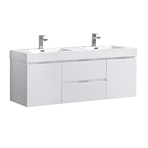 Fresca Valencia 60' Glossy White Wall Hung Double Sink Modern Bathroom Vanity