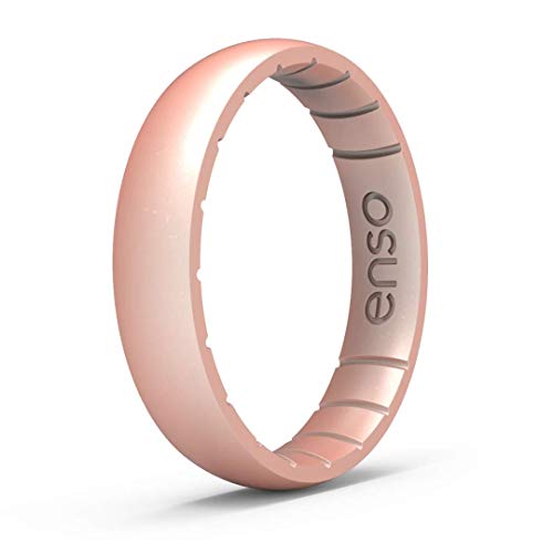 Enso Rings Thin Elements Silicone Ring Infused with Precious Elements – Stackable Wedding Engagement Band – 4.3mm Wide, 1.75mm Thick (Rose Gold, 7)