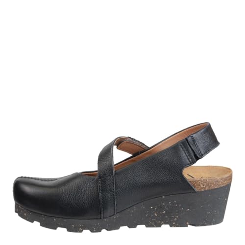OTBT Women's PROG Wedge Clog, Black Leather, 8