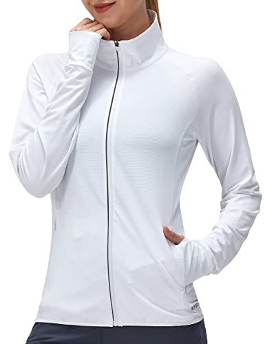 Women's UPF 50+ UV Sun Protection Clothing Long Sleeve Athletic Hiking Shirts Lightweight SPF Zip Up Outdoor Jacket (White,M)