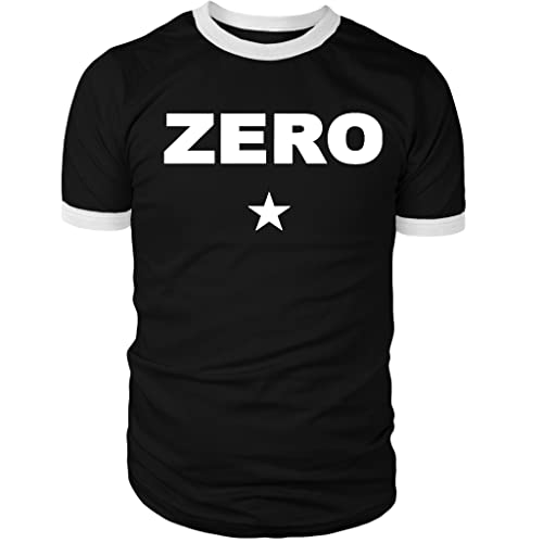 Zero Ringer Shirt with Star 90s Music Retro Collection Black with White Rings Size XS-3XL (M, Black w/White Rings)