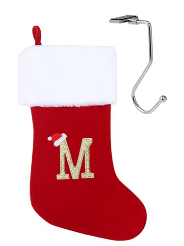 infleesh 20 Inches Monogrammed Red Christmas Stockings Holder with Letters,Super Soft Christmas Stockings Large Monogram Stockings Red Letter Stockings for Christmas Holiday Xmas Gift