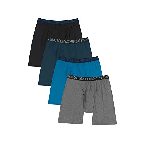 C9 Champion Men's Long Leg Boxer Brief, Ebony/Underwater Blue/Teal Regatta/Thundering Grey Heather, M